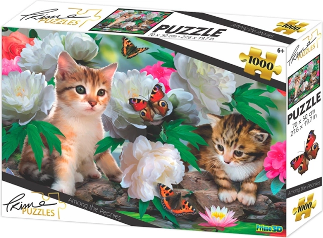 Puzzle mačići među božurima 1000 dijelova