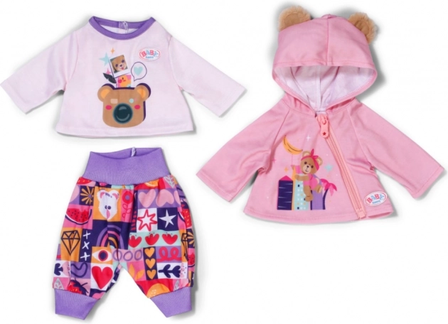 BABY born odjeća za novorođenče 43 cm – ružičasta majica s kapuljačom, majica i patchwork hlače