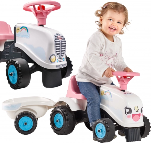 Traktor na pedale Falk Rainbow bijeli s prikolicom za djecu od 1 godine