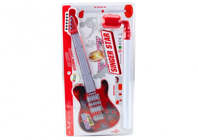 Električna gitara s postoljem i mikrofonom na baterije crvena