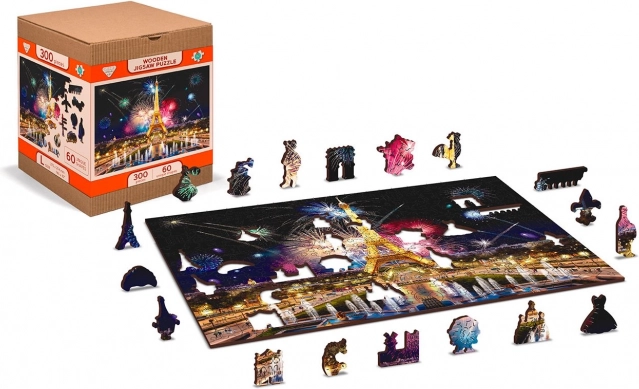 Drvene obostrane puzzle Noćni Pariz 2u1 – 75 dijelova od WOODEN CITY