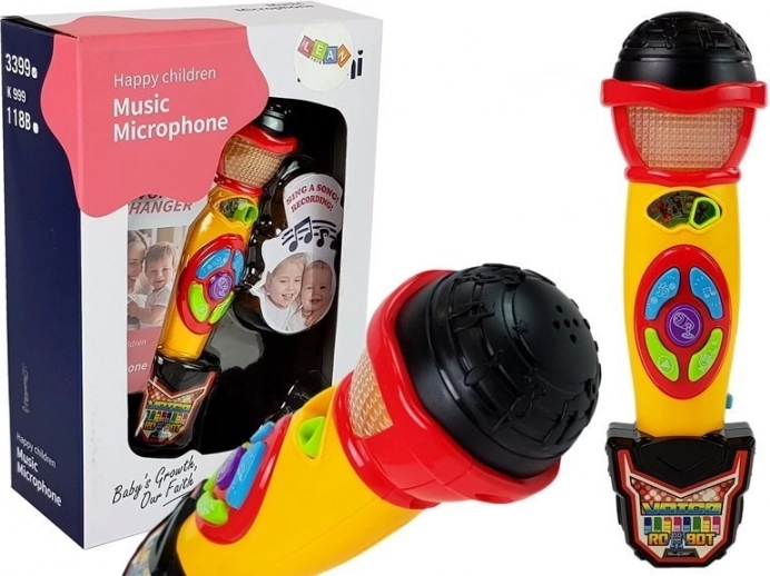 Dječji karaoke mikrofon žuto‑crni s snimanjem i svjetlosnim efektima