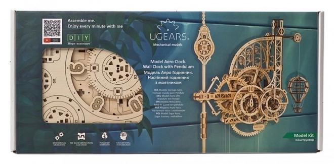 Ugears 3D drvene mehaničke puzzle Zidni sat Aero
