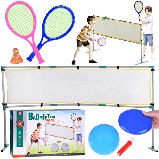 Sportski set 3u1: Mreža za odbojku, komplet za badminton, leteći disk