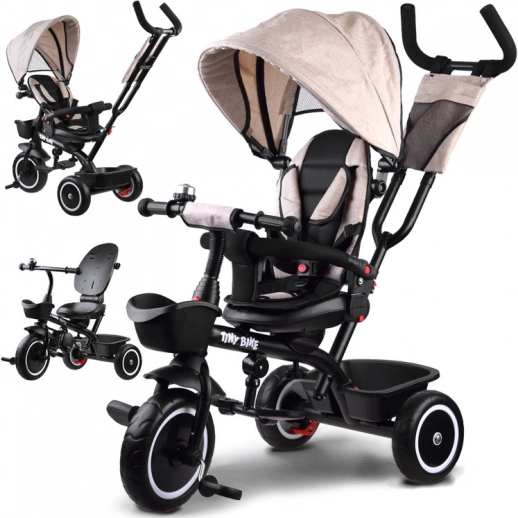 Dječja tricikla 3u1 s okretnim sjedalom i krovićem TINY BIKE – Bež