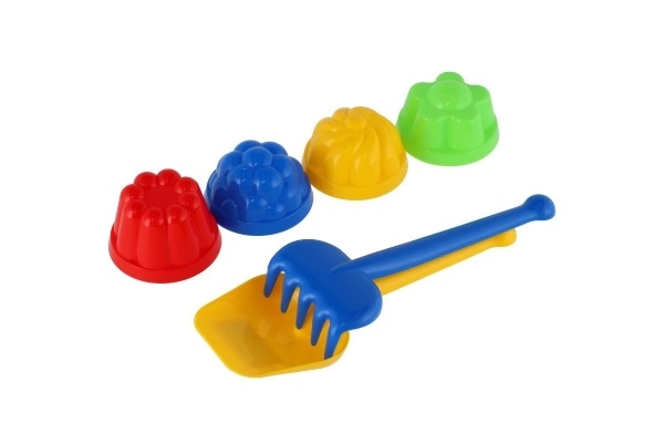 Plastični set za pijesak lopatica, grablje, 4 kom kalupa u mreži