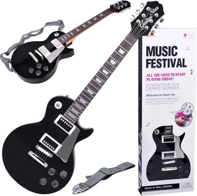 Električna gitara za djecu s remenom – crna