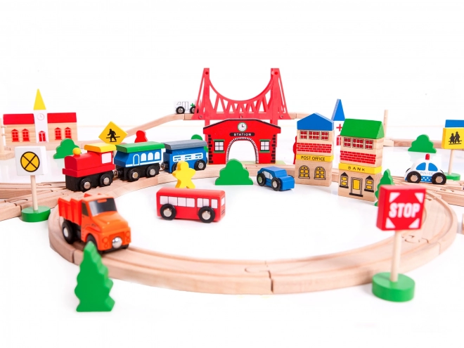 Drvena željeznica na baterije 90 elemenata Ecotoys