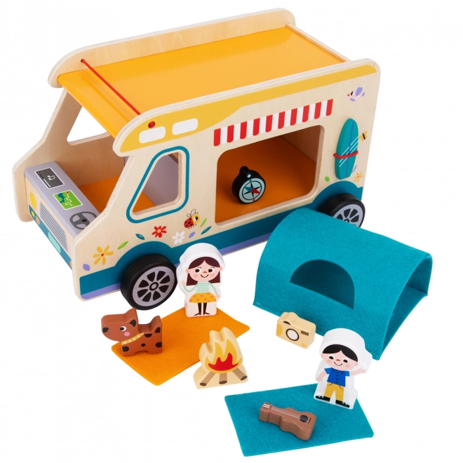 Tooky Toy drveni karavan s figurama za kampiranje
