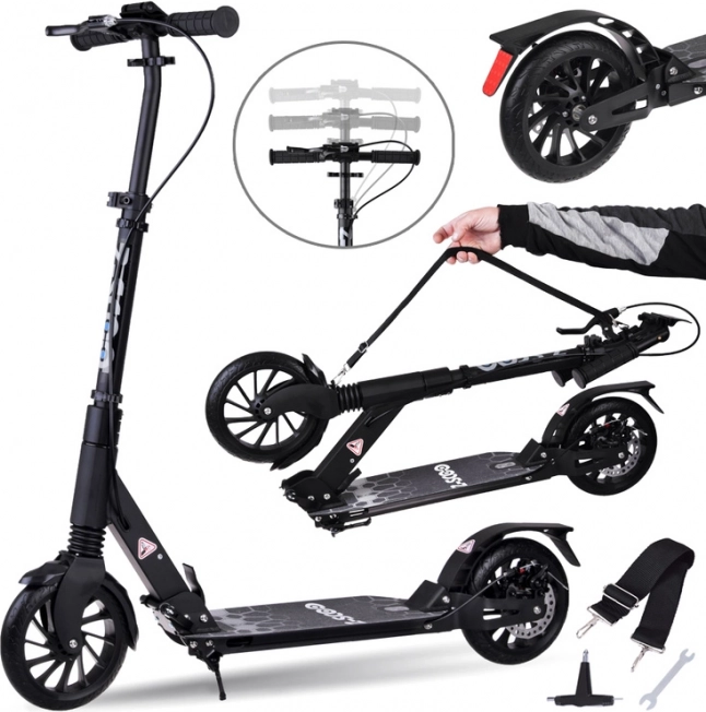 Veliki sklopivi gradski romobil s ovjesom i kočnicama do 100 kg – crna