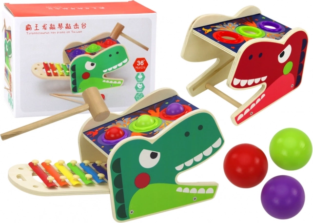 Drveni dinosaur 2-u-1 – igra zabijanja kuglica i ksilofon