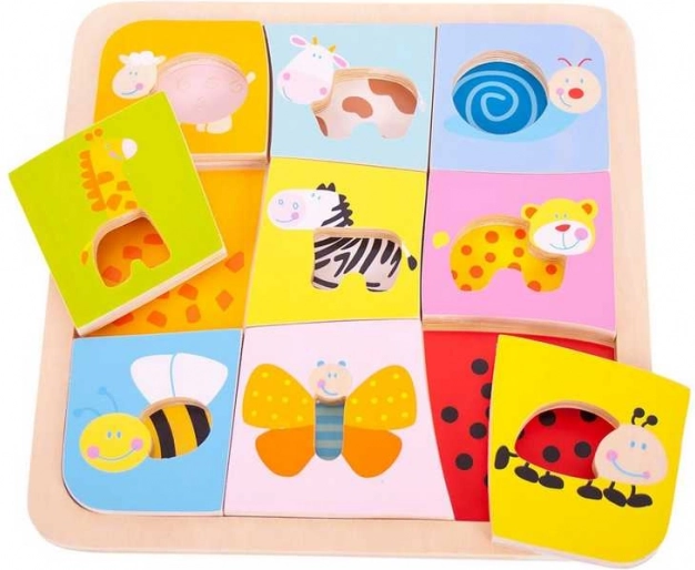 Drvene umetaljke puzzle – 9 životinj BIGJIGS TOYS