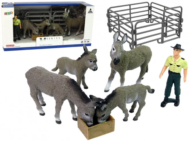 Set figura četiri magarca farmera Ograda siva