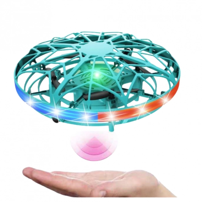 Dron UFO upravljan rukom s LED svjetlima tirkizni