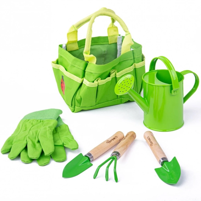 Bigjigs Toys Vrtni set alata u platnenoj torbi zeleni
