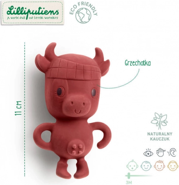 Lilliputiens multisenzorni zvečkica od prirodne gume kravljica Rosalie eco 3 m+