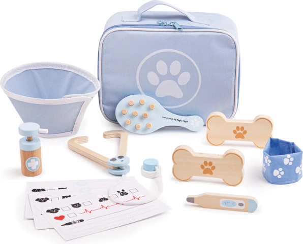 Bigjigs Toys veterinarski set za djecu – drveni set za ljubimce, 12 kom