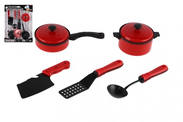 Plastični kuhinjski set posuđa 7 kom crveni na kartici 21x28cm
