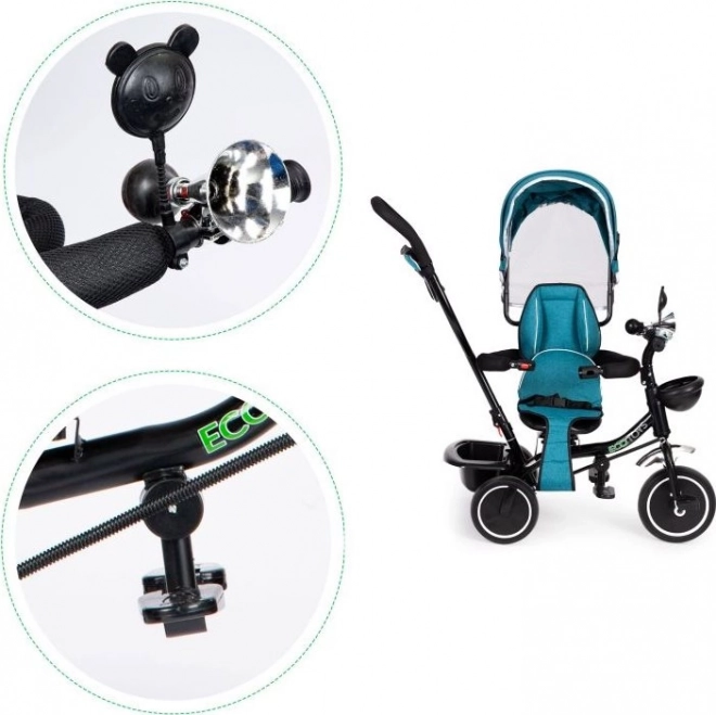 ECOTOYS Trokolica s krovom i vodilicom plavo-zelena