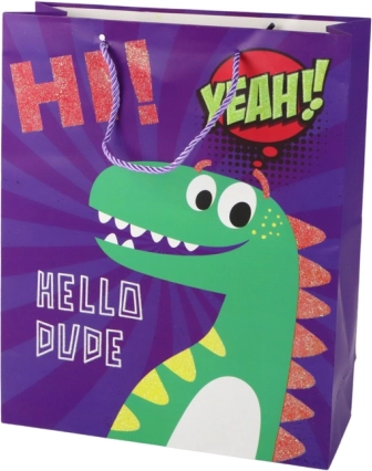Papirnata poklon-vrećica ljubičasta s dinosaurom 41,5 × 30 × 12 cm