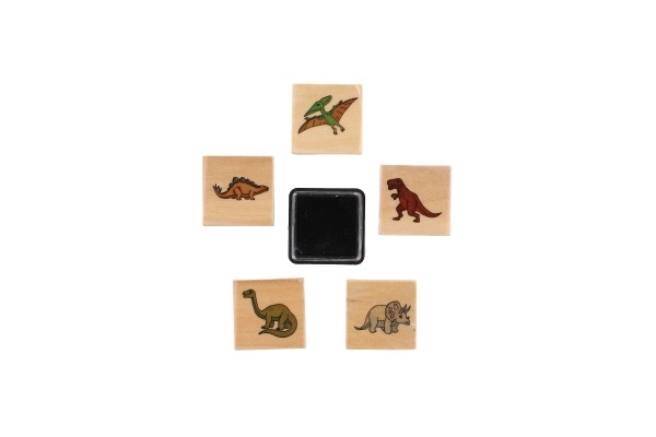 Drveni pečati 5+1 s jastučićem dinosauri 3x3cm na kartici