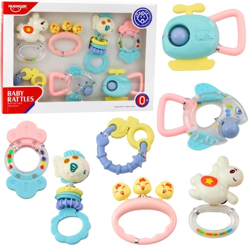 Set zvečka i grizalica za bebe – pastelne boje, 7 kom
