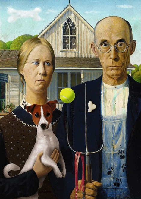 Puzzle 500 dijelova American Gothic Pseća edicija