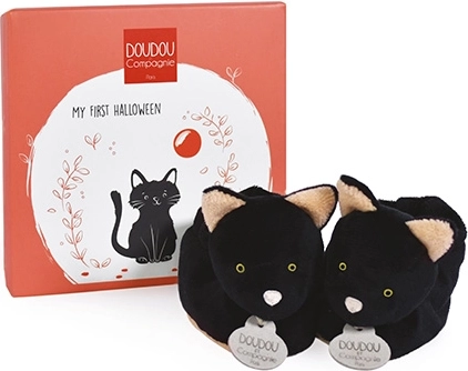 DOUDOU poklon set – prve papučice s motivom crne mačke 0–6 mjeseci