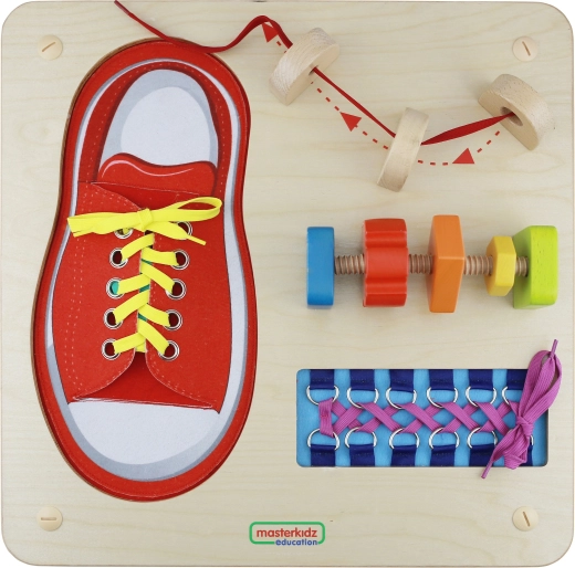 Drvena Montessori ploča za provlačenje i vezivanje MASTERKIDZ