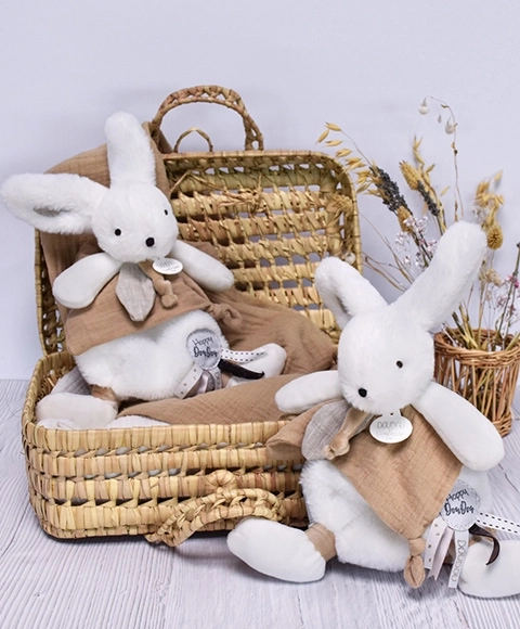 Doudou plišani zeko s dekicom bež 25 cm