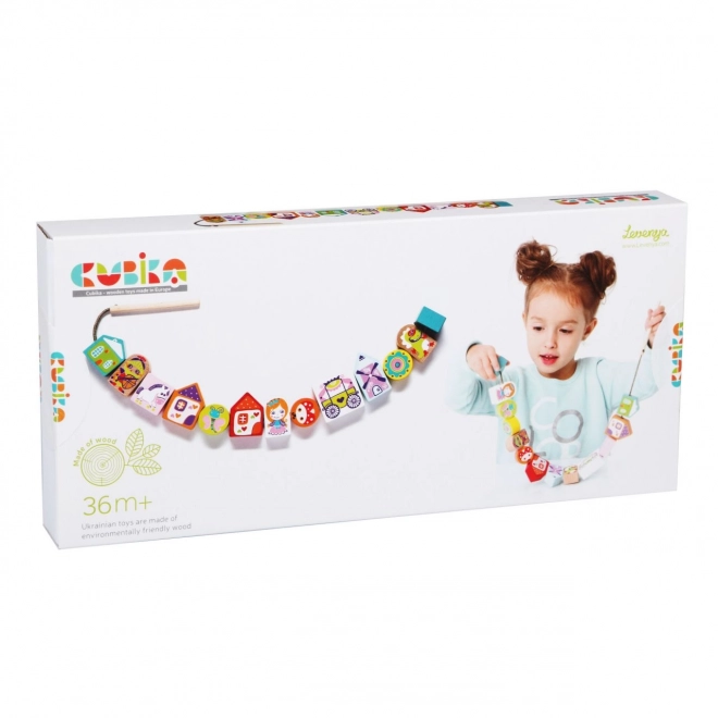 CUBIKA 14309 Pričajka za nizanje - set za nizanje - 13 drvenih dijelova i 8 predložaka