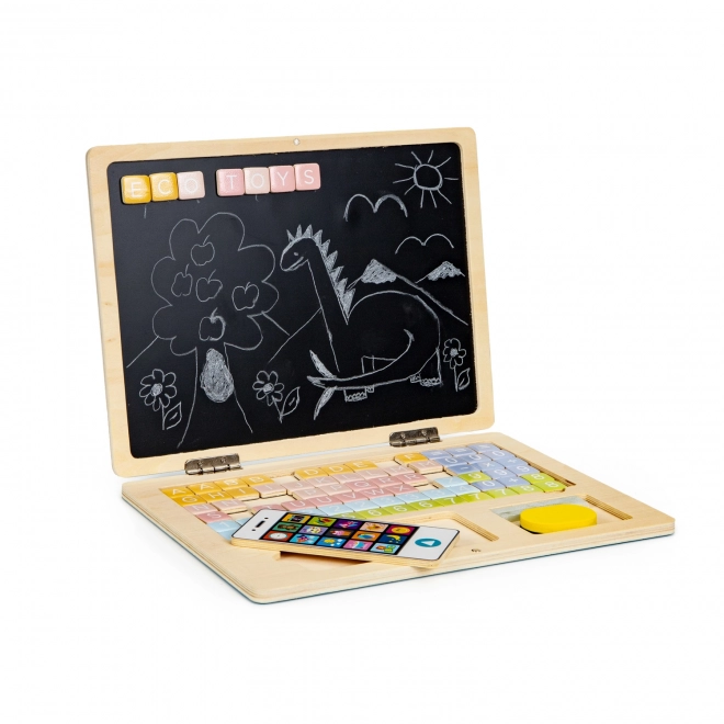 ECOTOYS Drveni prijenosnik s magnetskim monitorom - ružičasti