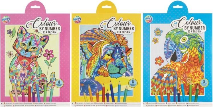 Kreativni set bojanja po brojevima – lav, 23 × 30,5 cm, 8 bojica
