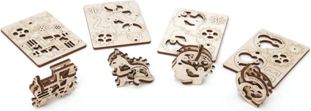 Ugears 3D mehaničke drvene puzzle – 4 mehanička privjeska Simboli likova