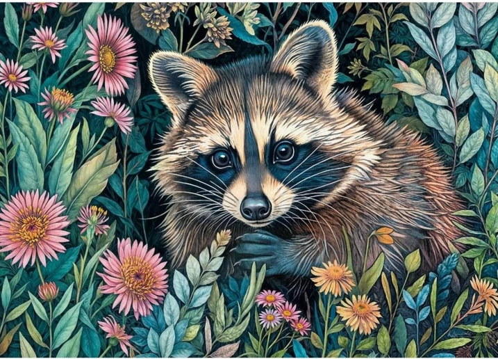 Puzzle rakun u cvijeću 1000 dijelova CHERRY PAZZI