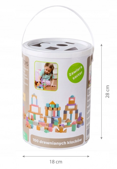 Drvene kocke 100 kom u kanti sa sorterom Ecotoys