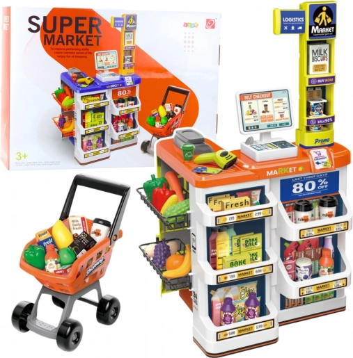 Dječja trgovina s blagajnom i kolicima – supermarket set 60 dijelova