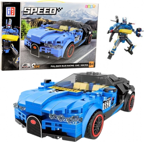 Konstrukcijski set 2u1 robot i trkaći automobil, 328 dijelova, plava