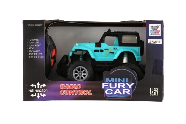 Auto RC terenac 14cm plast 27MHz na baterije sa svjetlom u kutiji 20x11x10cm – Tirkizno