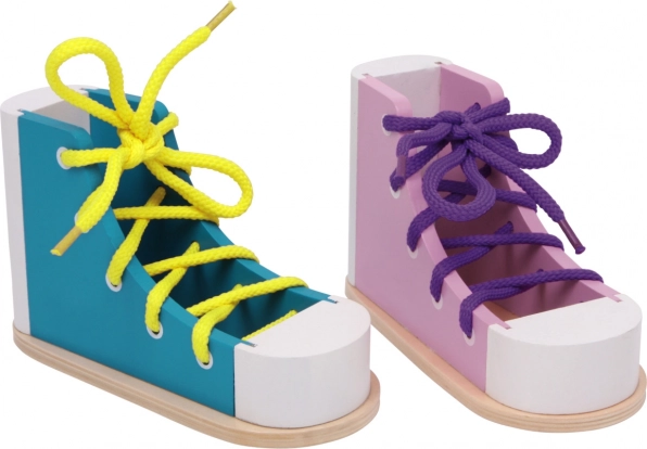 Small Foot set igra Zaveži svoju vezicu – drvene cipele, 2 kom