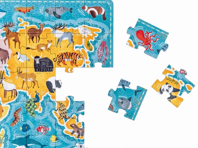 Puzzle 60 dijelova Puzzlove - Karta svijeta Životinje