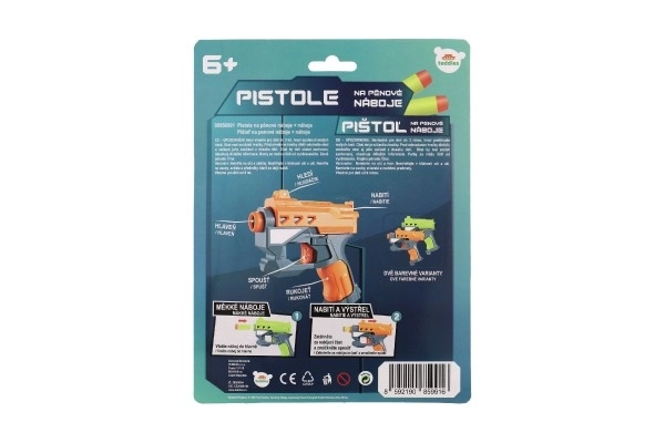 Pištolj na pjenaste metke 12x14cm plastika + 3 kom metaka 2 boje u paketu