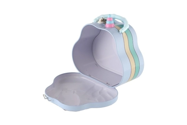 Limenka torbica jednorog sa bravom 15x14cm 3 boje u plastičnoj kutiji