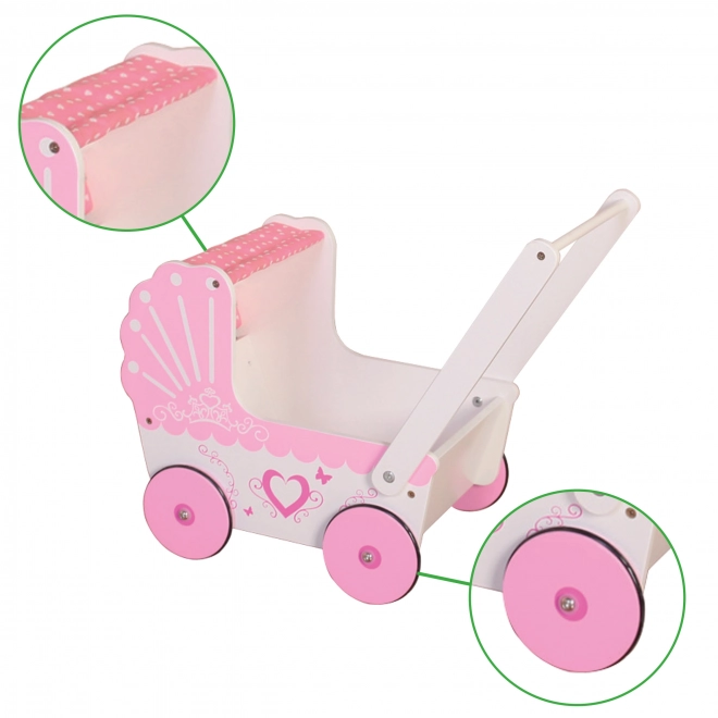 EcoToys Drveni dječji kolica za lutke Pink Heart