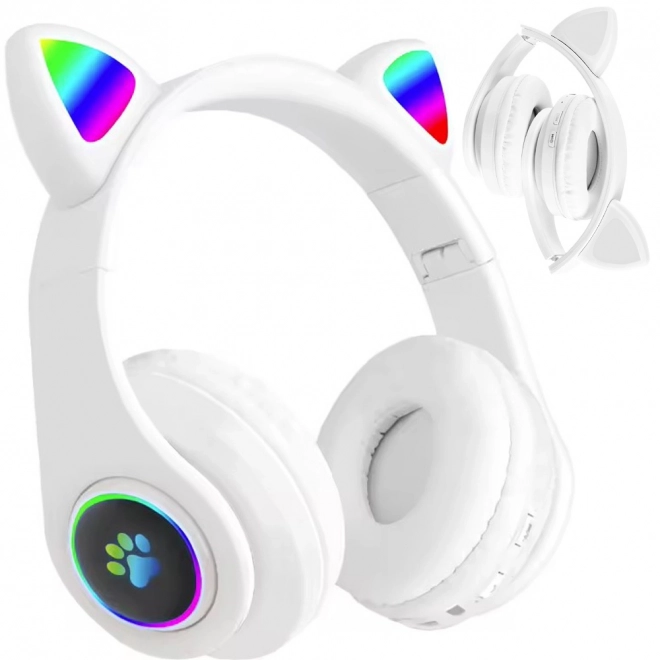 Bežične slušalice bluetooth radio fm mp3 mačje uši led osvjetljenje – Bijele