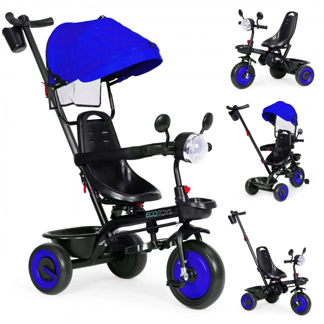 3u1 dječja tricikl s rotirajućim sjedalom, krovom, plava, ECOTOYS