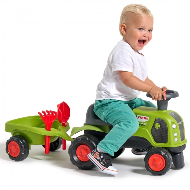 Dječji traktor Falk Claas 470 Arion zeleni s prikolicom i setom za pijesak