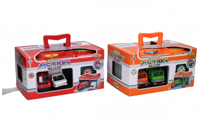 Prijenosna stanica s 2 metalna automobila 24x15,5x12,5 cm
