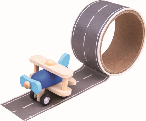 Bigjigs Toys ljepljiva traka – pista za slijetanje s drvenim avionom