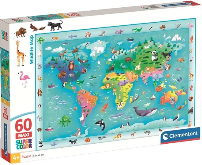 Clementoni puzzle Karta svijeta sa životinjama MAXI 60 komada